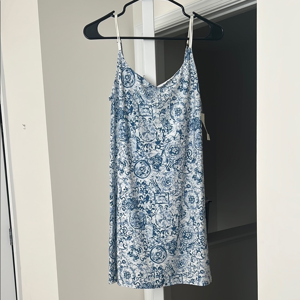 Blue and White Patterned Slip Dress